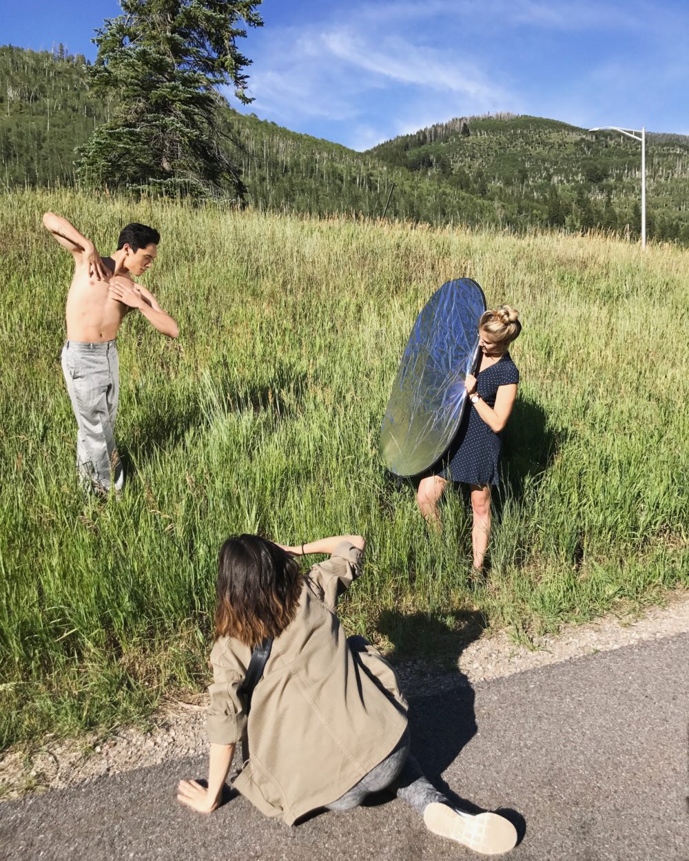 jeffrey Cirio (with photographer Erin Baiano and Kirsten Evans holding the reflector)