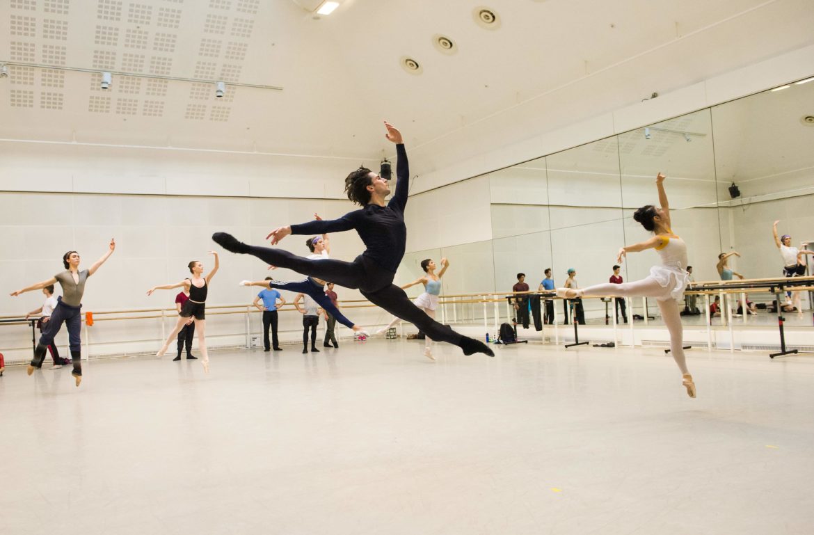 Tristan Dyer and Yuhui Choe in rehearsal for Scènes de ballet, The Royal Ballet © ROH Tristram Kenton, 2014