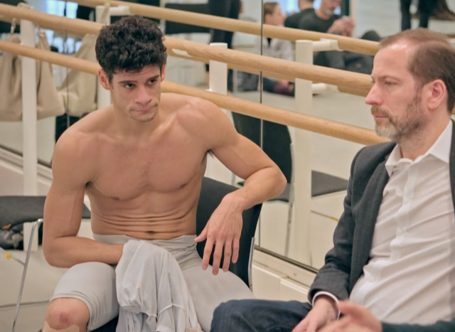 still from the documentary 'Primeiro Bailarino' about Royal Ballet principal Thiago Soares with Kevin O'Hare, Director of the Royal Ballet