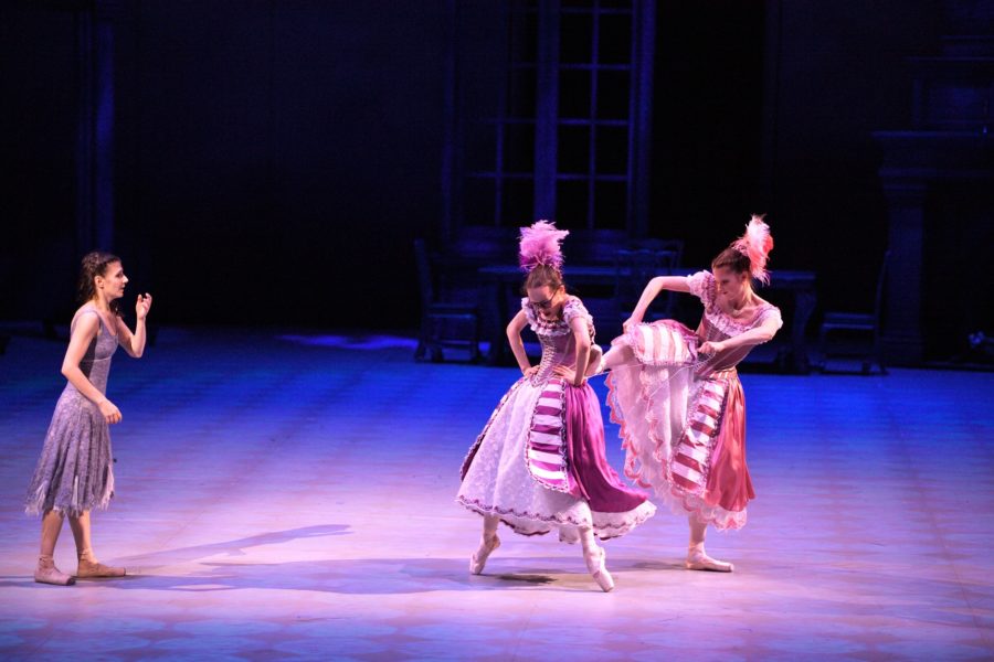 Alina Cojocaru, Katja Khaniukova, Emma Hawes in Cinderella in the round. Photo by Laurent Liotardo