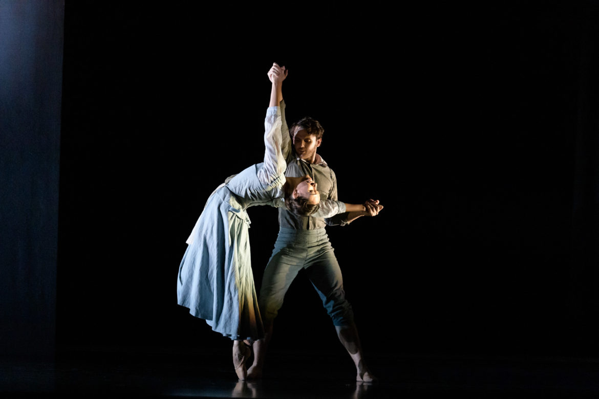From L to R Araminta Wraith and Nicholas Shoesmith in Scottish Ballet's The Crucible by Arthur Miller, choreographed by Helen Pickett. Photo by Jane Hobson