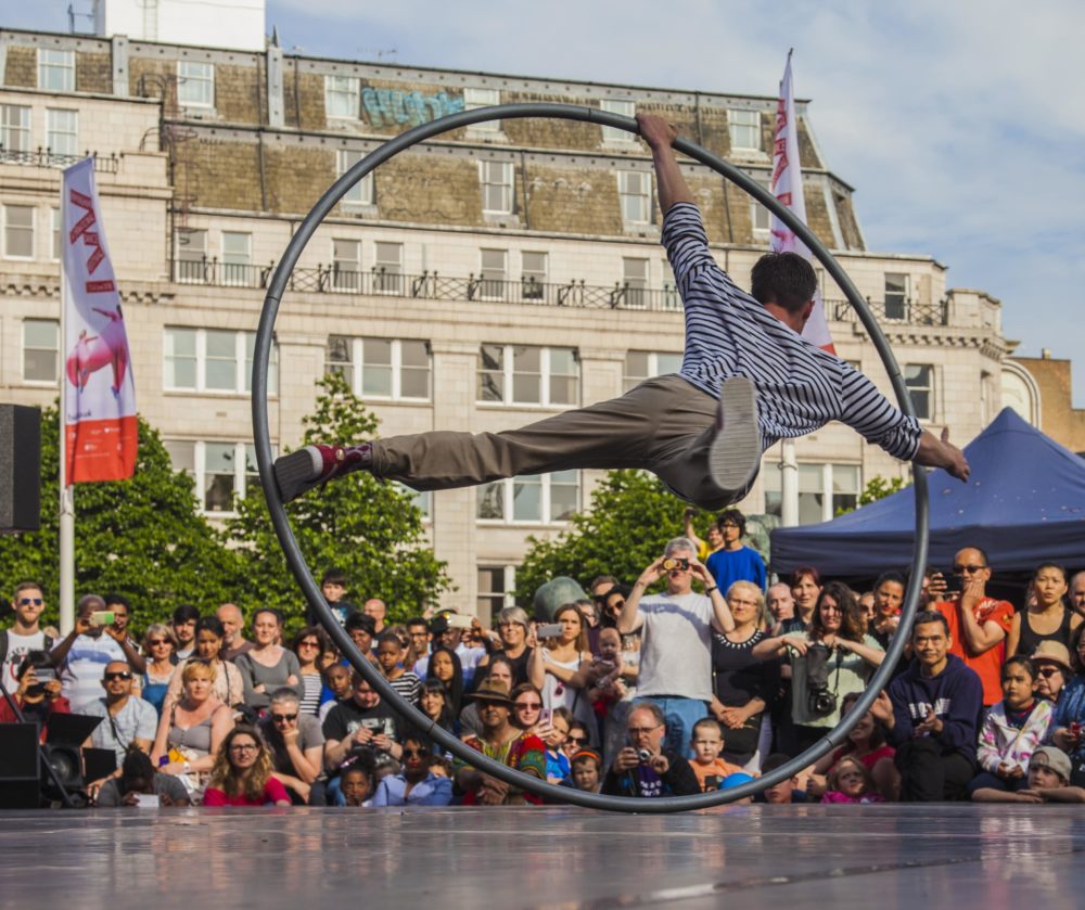 Simple Cypher in The Festival Square BIDF 2018. The company returns with their latest piece Roll Play for BIDF 2020. Photography by Dani Blower.