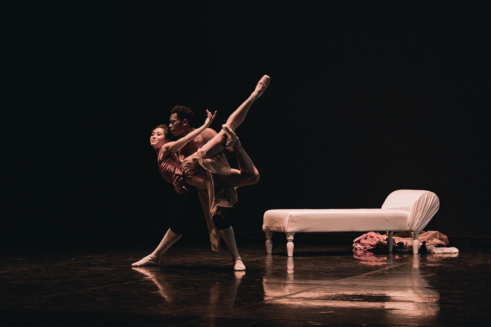 Kyungka Kwak as Courtesan Emilie and Mlindi Kulashe as Valmont. Northern Ballet - Dangerous Liaisons. Photo by Emma Kauldhar
